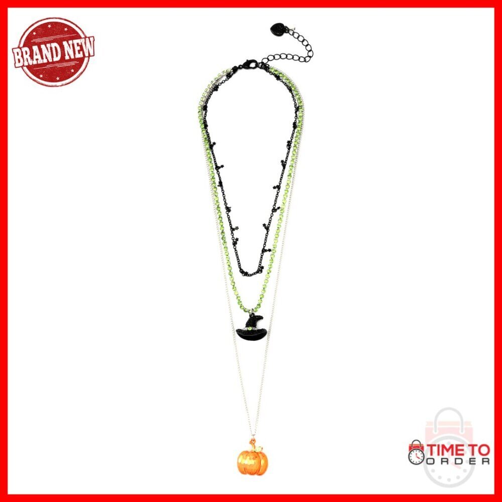 Layered Witch Pumpkin Charm Necklace with Adjustable Lobster Clasp